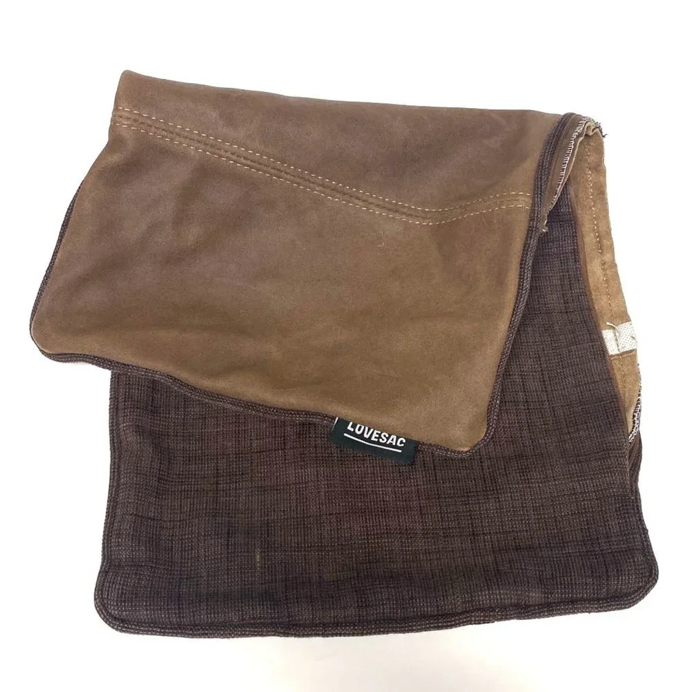 Lovesac‎ brown pillow case cover (needs new zipper) leather/polyester
